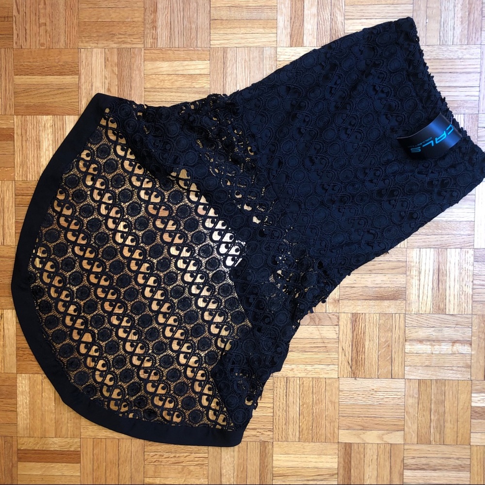 Cals Black High Low Skirt Lace Design, Size S